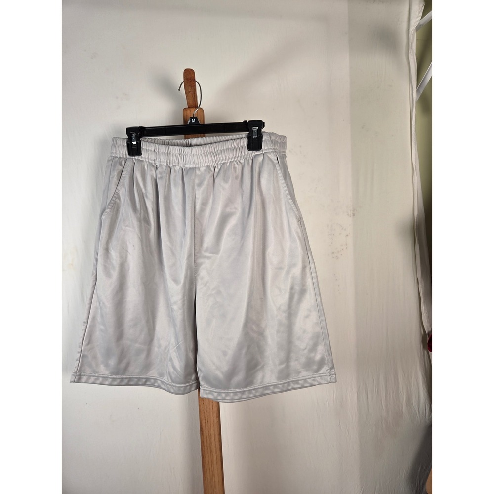 Mens Silver Gray Athletic Mesh Gym‎ Shorts XXL Elastic Waist Drawstring Pockets